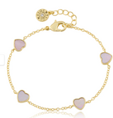 14K Gold Plated 7mm Heart Station Chain Bracelet