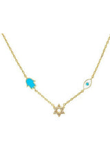 Turquoise Chai, Star, Evil Eye Necklace
