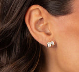 CZ Bezel Double Emerald Stud Earring