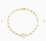 Pave Open Heart Paperclip Bracelet