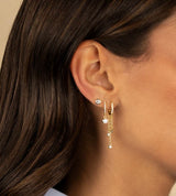 Triple CZ Drop Chain Huggie Earring