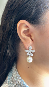 Flower Pearl Drop Earrings