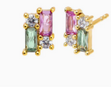 Colored CZ X Baguette Cluster Stud Earring