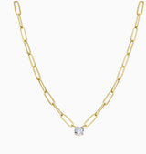 CZ Solitaire Four Prong Paperclip Necklace