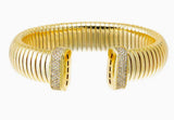 Pave Accented Wide Ridged Bangle Bracelet