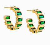 Colored Bezel Baguette Open Hoop Earring