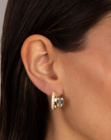 CZ Emerald Bezel Double Row Huggie Earring