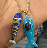 Duo Blue Fish Paperclip Necklace