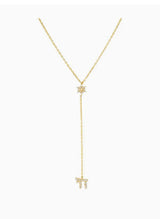 Pave Star Of David X Chai Drop Lariat Necklace.