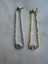 Diamond Square Heart Paperclip Bracelet