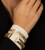 Pave Accented Wide Ridged Bangle Bracelet