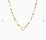 Pave Open Heart Paperclip Necklace