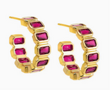 Colored Bezel Baguette Open Hoop Earring