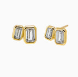 CZ Bezel Double Emerald Stud Earring