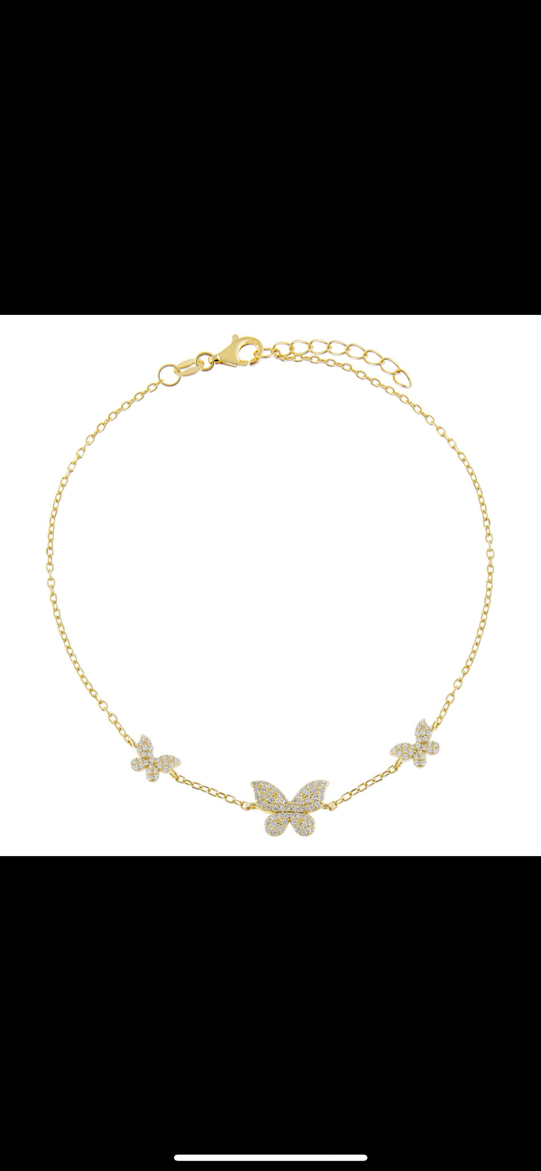 Pave Triple Butterfly Anklet