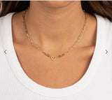 Pave Open Heart Paperclip Necklace