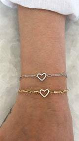 Pave Open Heart Paperclip Bracelet
