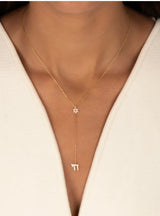 Pave Star Of David X Chai Drop Lariat Necklace.