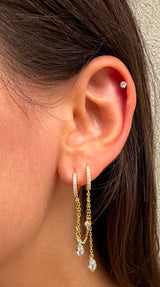 Multi Teardrop Chain Double Huggie Earring