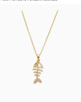 Pave Fish Bone Pendant Necklace