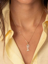 Pave Fish Bone Pendant Necklace