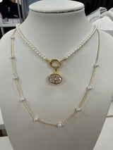 Alexa Pearl Bezel Charm Necklace
