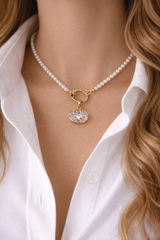 Alexa Pearl Bezel Charm Necklace