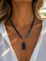 Blue Fish Beaded Necklace