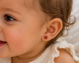 Mini Red Flower 14k Gold Screwbacks