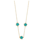 Topaz and Ruby Aqua Mini Clover Necklace