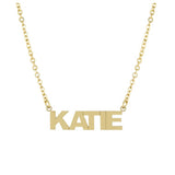 Topaz and Ruby Block Name Necklace Gold