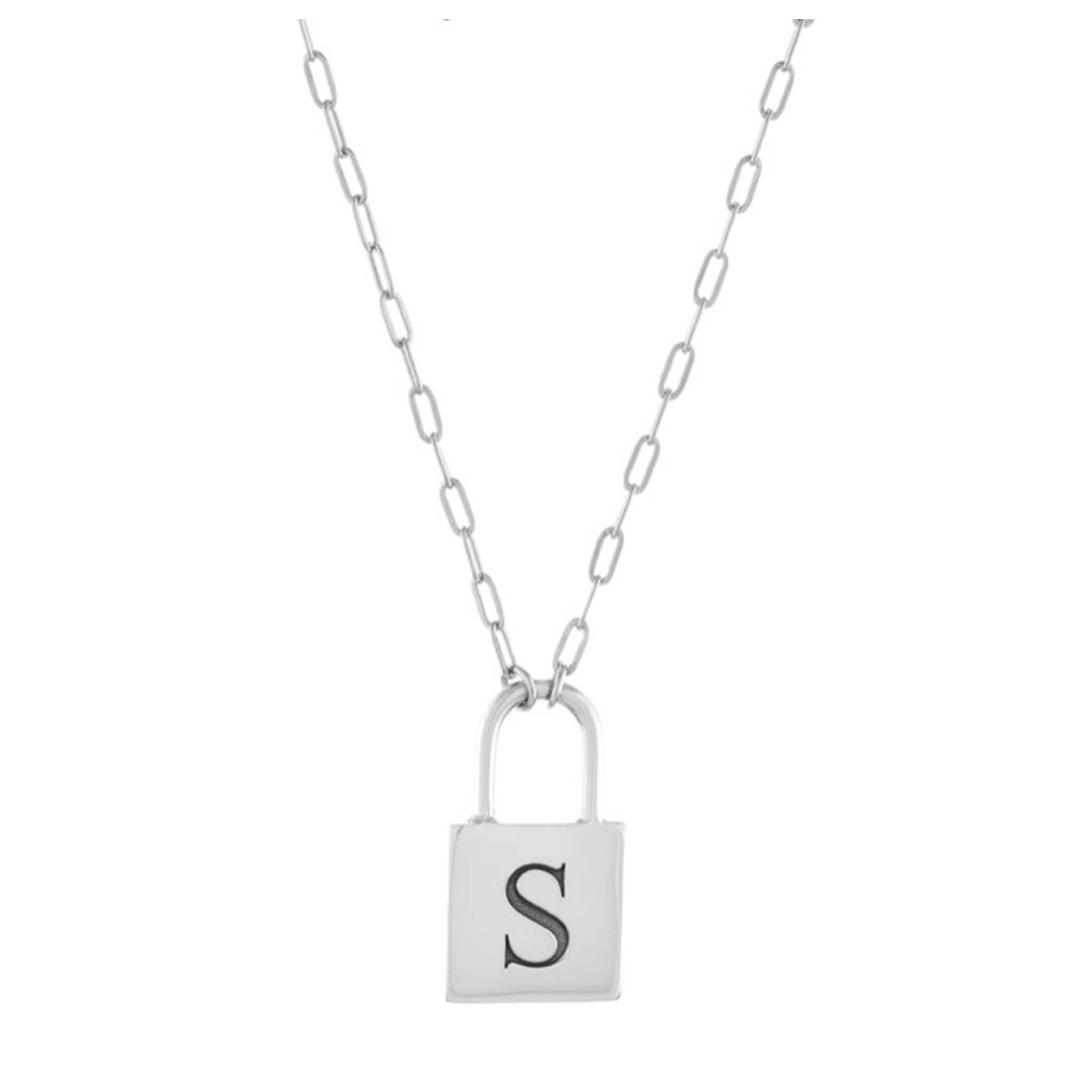 Silver Initial Lock Necklace