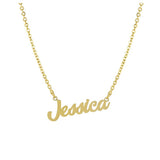 Topaz and Ruby Script Name Necklace Gold