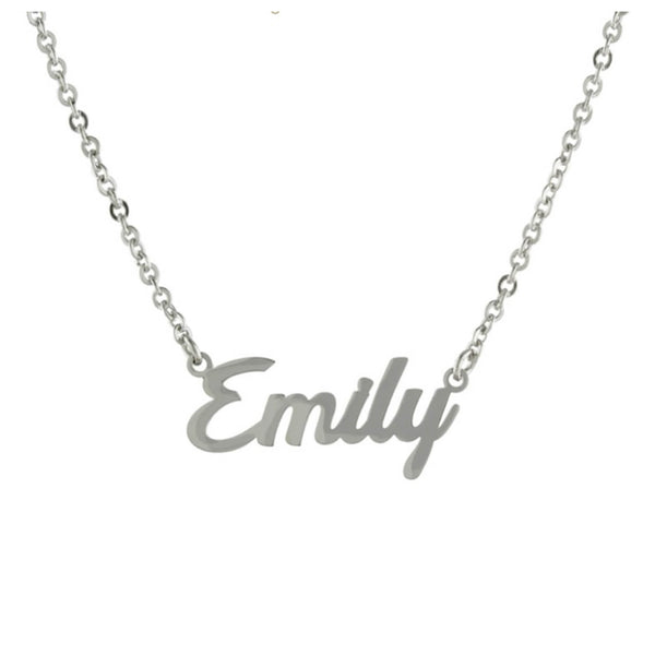 Topaz and Ruby Script Name Necklace Silver