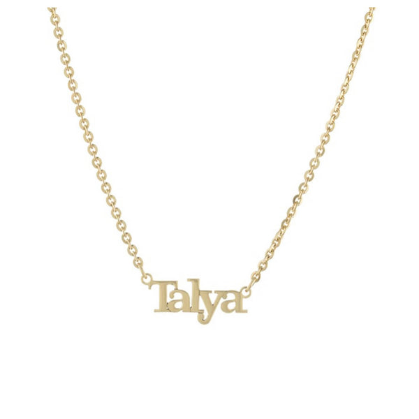 Topaz and Ruby Typewriter Name Necklace Gold