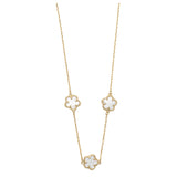 Topaz and Ruby White Mini Clover Necklace Gold