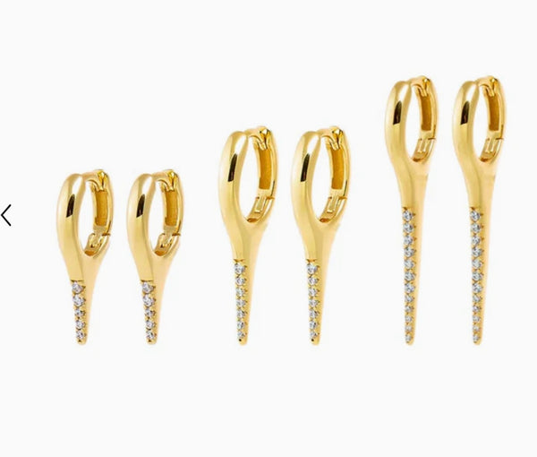Pave Elongated Spike Huggie Earring Combo Set