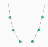 Pave Outlined Colored Stone Multi Heart Necklace