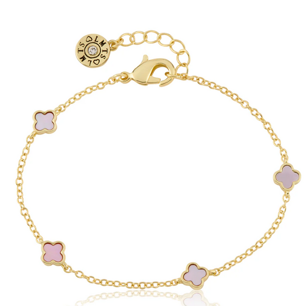 14K Gold Plated 6mm Flower Station Chain Bracelet