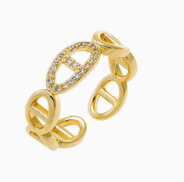 Solid Pave Mariner Chain Adjustable Ring