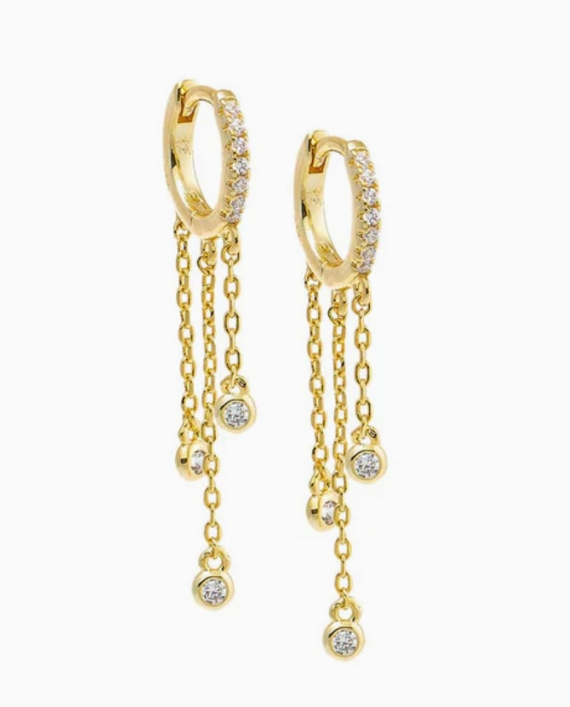 Triple CZ Drop Chain Huggie Earring