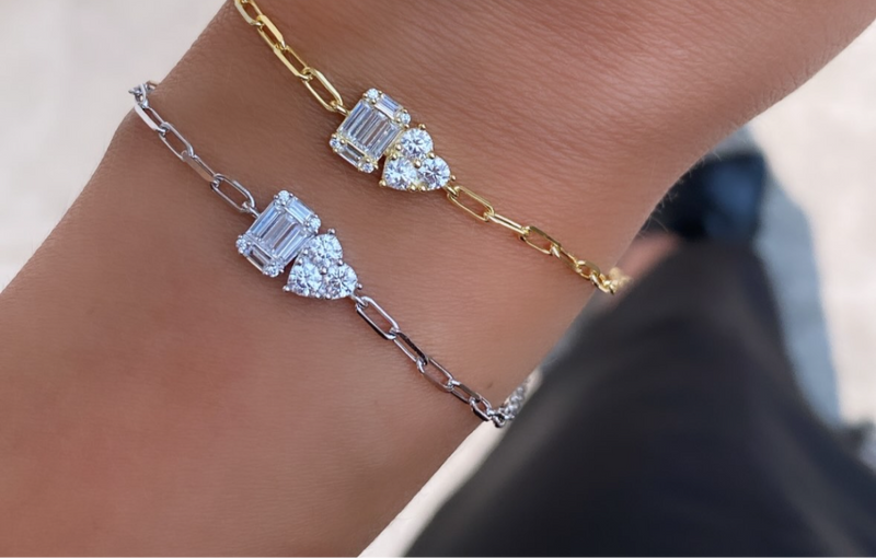 Diamond Square Heart Paperclip Bracelet