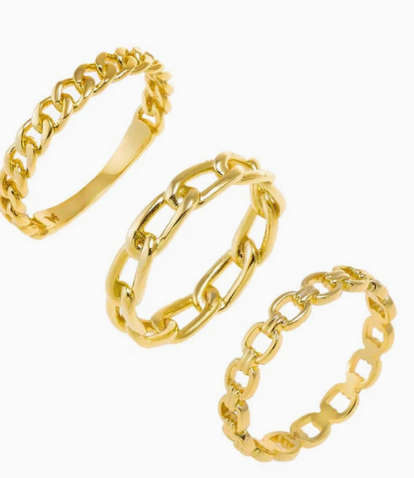 Solid Link Band Rings Combo Set