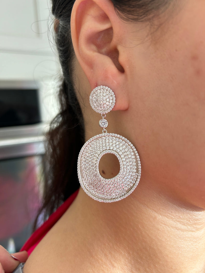 Pave Disc Drop Statement Earrings