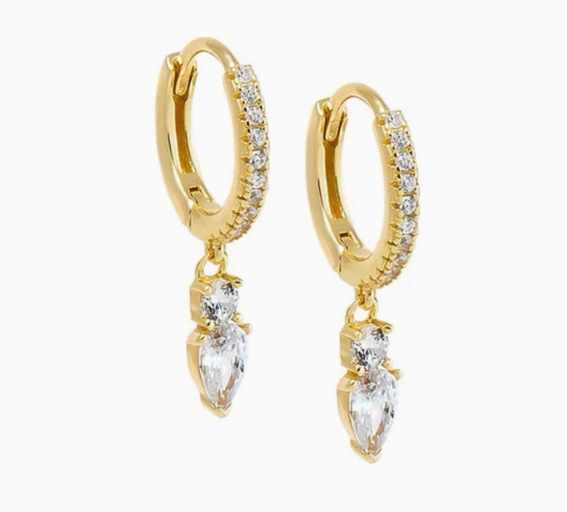 Double CZ Drop Huggie Earrings