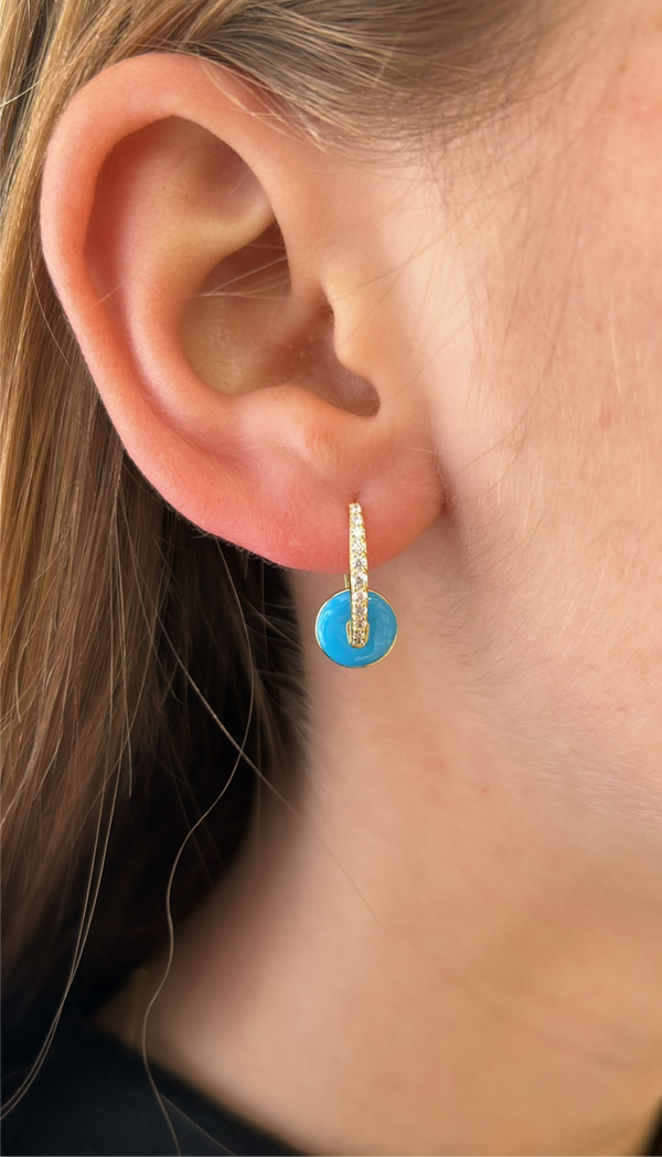 Turquoise  Disk Hoops