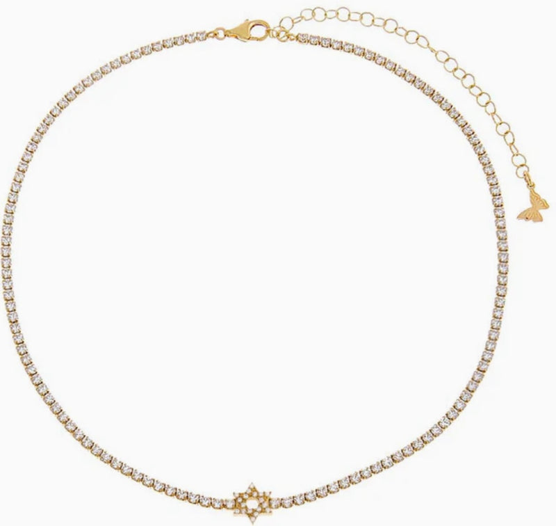 Pave CZ Star Of David Tennis Choker