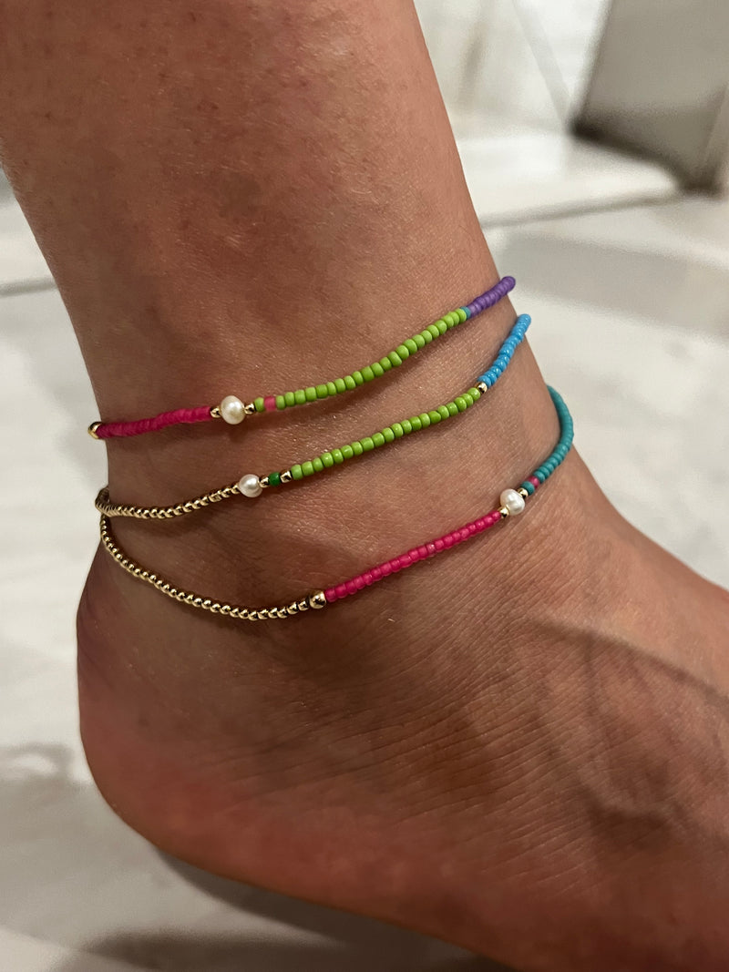 Multi Color Gold Ball Anklet