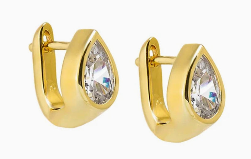 CZ Pear Bezel Huggie Earring