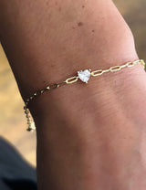 Heart Solitaire Paperclip Bracelet